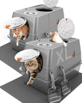2PACK Stainless Steel Litter Box with Lid, XL Extra Large Litter Box Enclosed Top Entry Metal Litterbox for Big Cats & Multi-Cats, Easy Cleaning Anti Leakage, High Sided with Mat & Scoop, Dark Grey