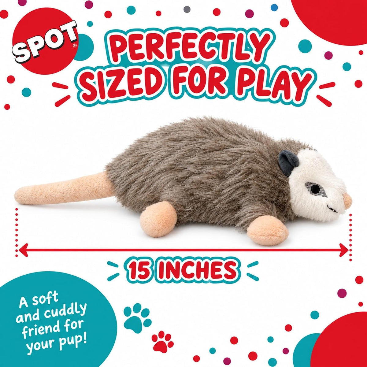 SPOT Woodland Collection Possum Dog Toy – 15” Plush Squeaky Dog Toy with Grunting Squeaker, Durable Stuffed Animal for Medium and Large Dogs
