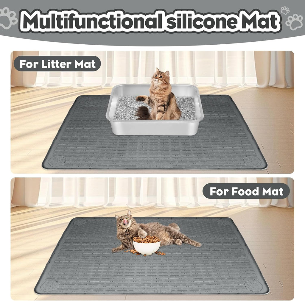 Silicone Cat Litter Mat for Litter Box 34”x22” Large Cat Mat, Dark Grey | Waterproof, Non-Slip, Leak-Proof Rug Mat with Lip, Easy to Clean, Extra Large Litter Catcher Mat for Floor