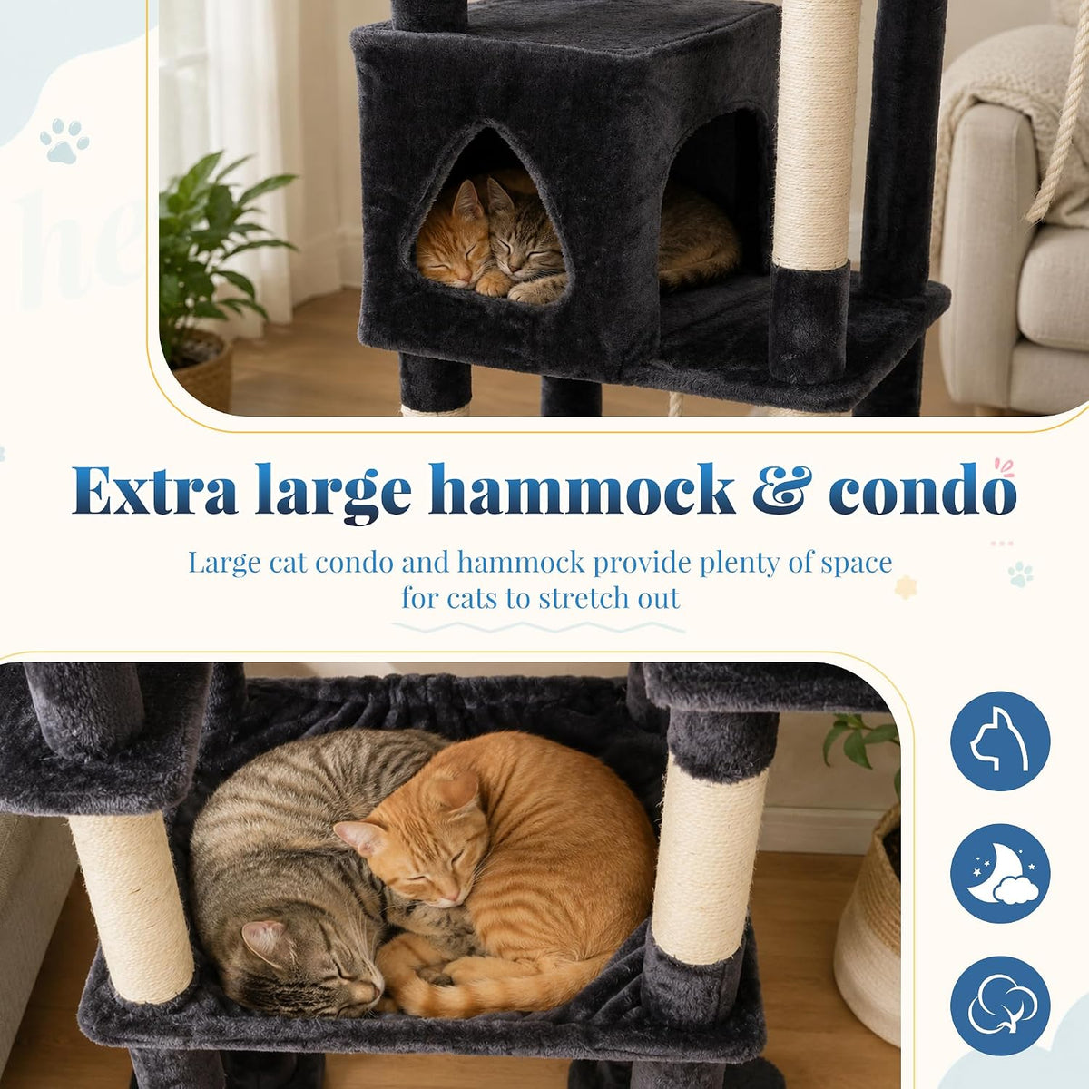 Hey-brother Cat Tree Tower with Stable Extended Base, Big Platform, MPJ078G