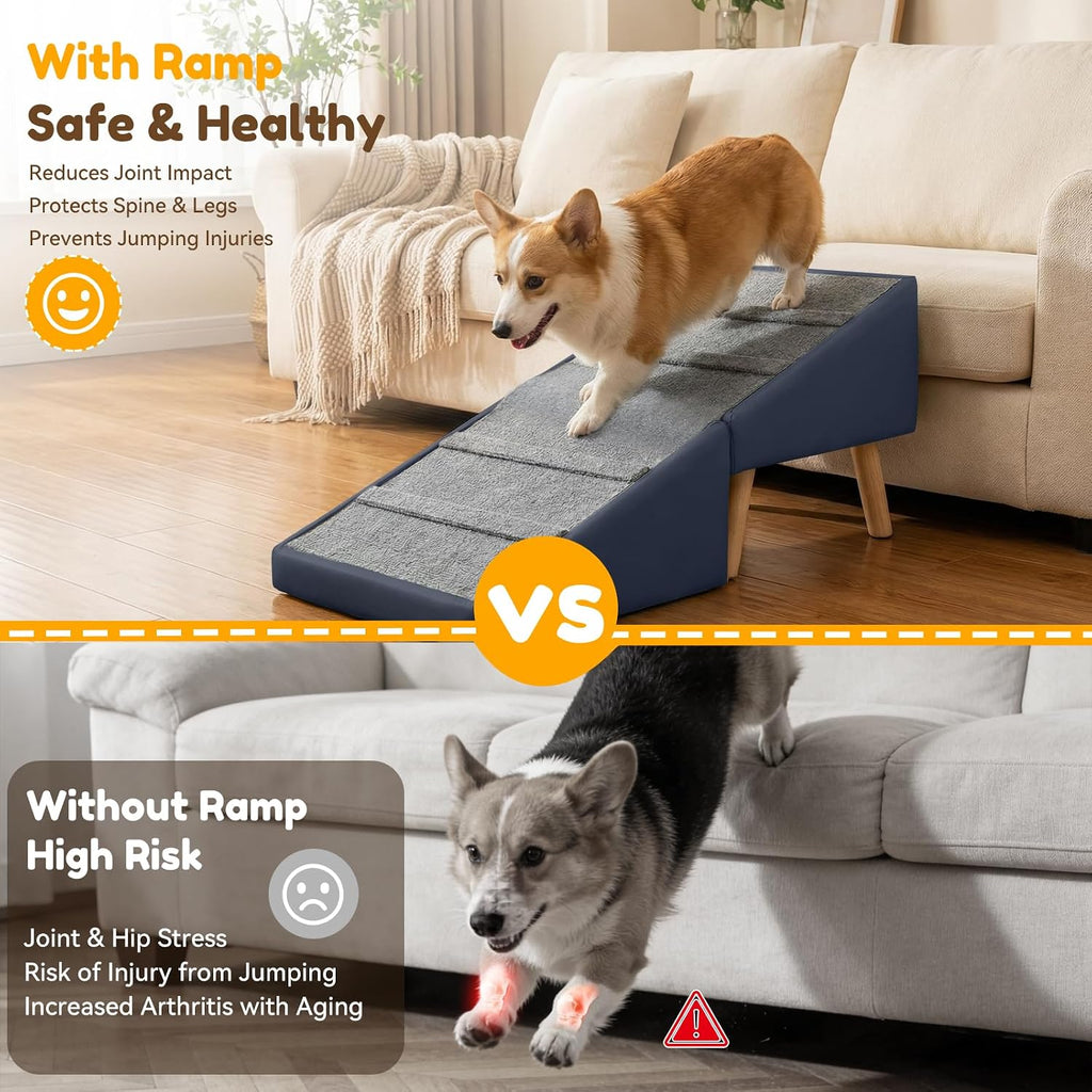 15.7" H Dog Ramp for Couch, 18.5" Extra Wide Pet Steps & Ottoman