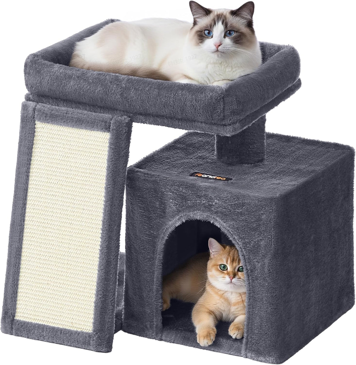 Feandrea Cat Tree, 18.3-in Small Cat Tower, Cute Kittens Condo, Dark Gray