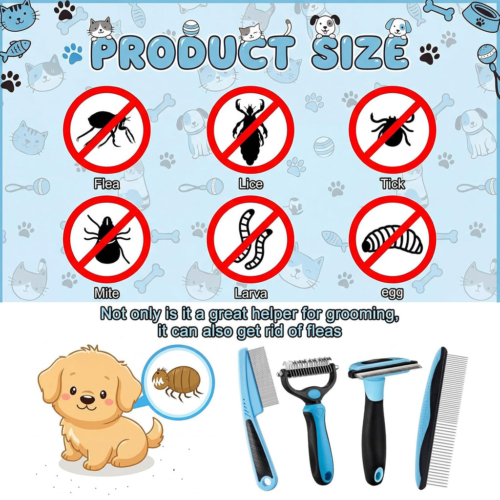 Patelai 4 Pcs Dog Dematting Comb, Blue and Black Modern Grooming Set
