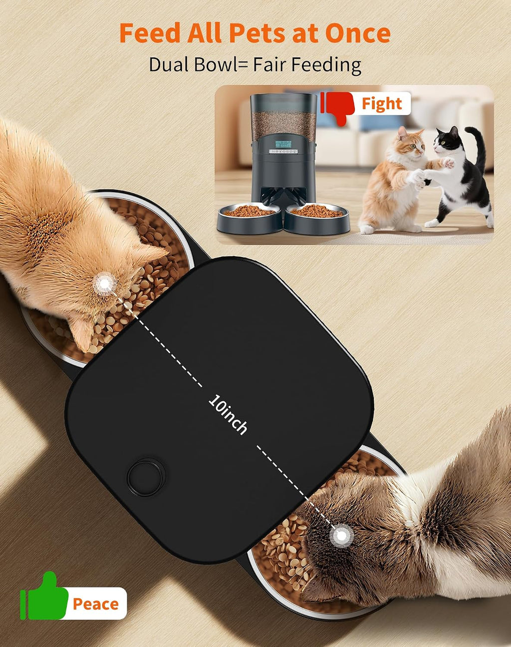 HoneyGuardian Automatic Cat Feeder for 2 Cats, Automatic Cat Food Dispenser, Timed Pet Feeder for Cats and Dogs, Desiccant Bag, Programmable Portion Control,10s Voice Recorder