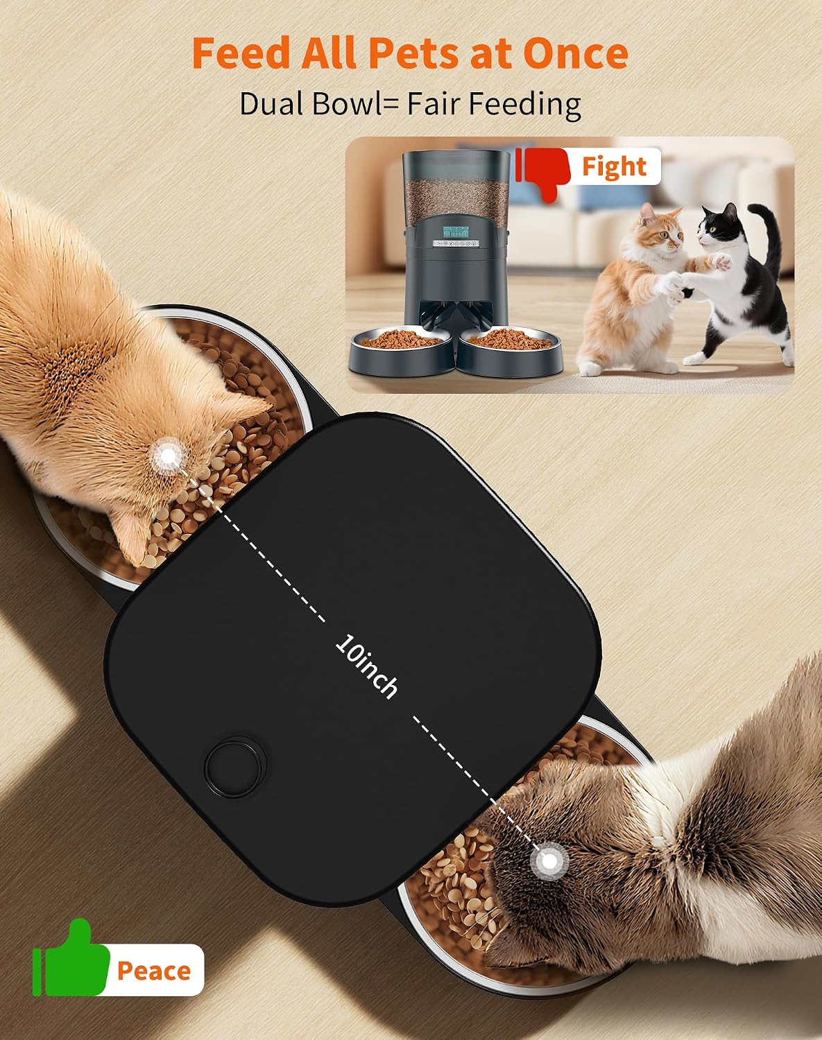 HoneyGuardian Automatic Cat Feeder for 2 Cats, Automatic Cat Food Dispenser, Timed Pet Feeder for Cats and Dogs, Desiccant Bag, Programmable Portion Control,10s Voice Recorder
