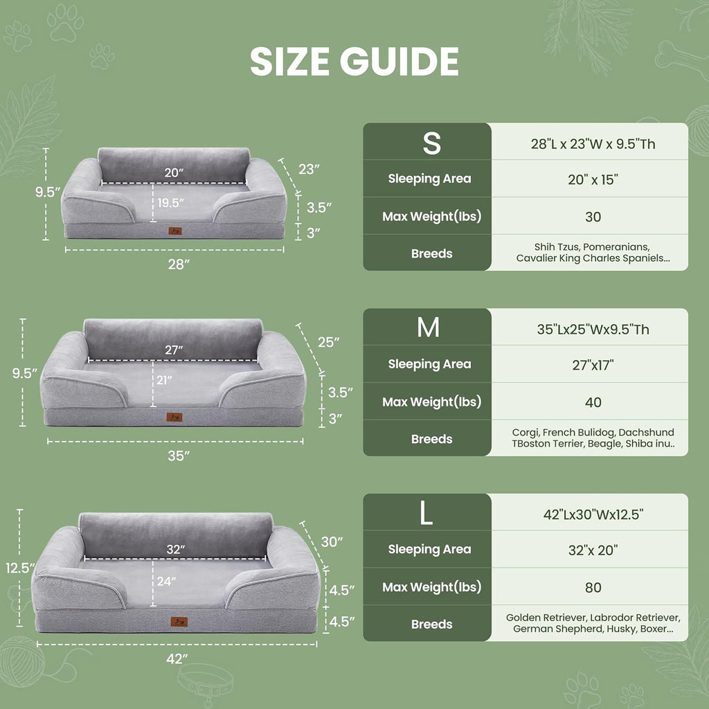 XL Orthopedic Dog Bed for Large Dogs, Removable Washable, Grey