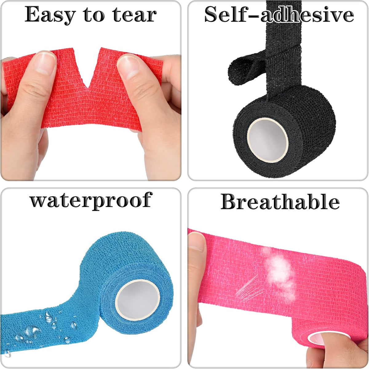8 Pack 2 in x 5 Yards Cohesive Wrap Self Adhesive Bandage Wrap Elastic Self Adherent Bandage Self Stick Vet Tape for Athletic, Wrist, Ankle, Knees, Pets (Pink)