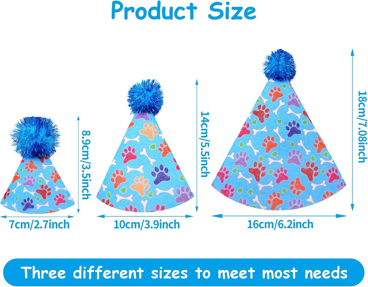 6PCS Dog Birthday Party Hats Felt for Small Medium Dogs Paw Bone