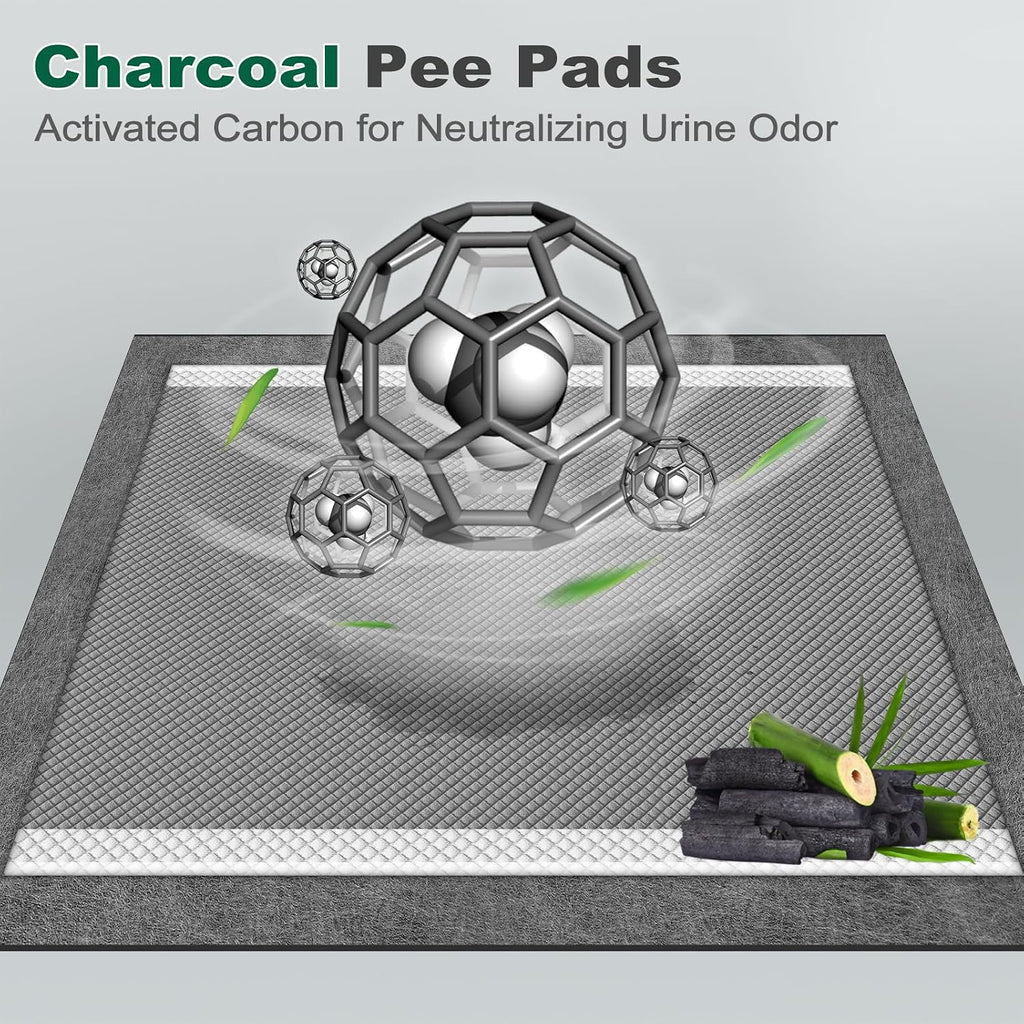 MIZOK Pee Pads for Dogs Charcoal Disposable No Leak Large 28x30in 100Ct | Heavy Duty Carbon Layers, Powerful Odor Eliminator, Extra Thick Dog Pads, Protects Floors from Daily Messes