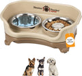 Neater Feeder Express Mess Proof Dog Bowls Elevated for Small Breeds Under 15 Lb, Made in USA, No Spill Raised Dog Food Bowl Stand, Stainless Steel Slow Feed and Standard Water Bowl Set, Cappuccino