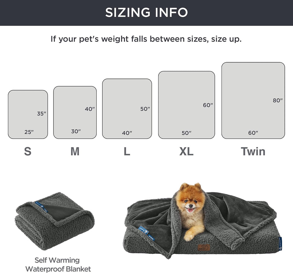 Bedsure Self Warming Dog Blankets for Large Dogs Waterproof - 50"x60" Grey
