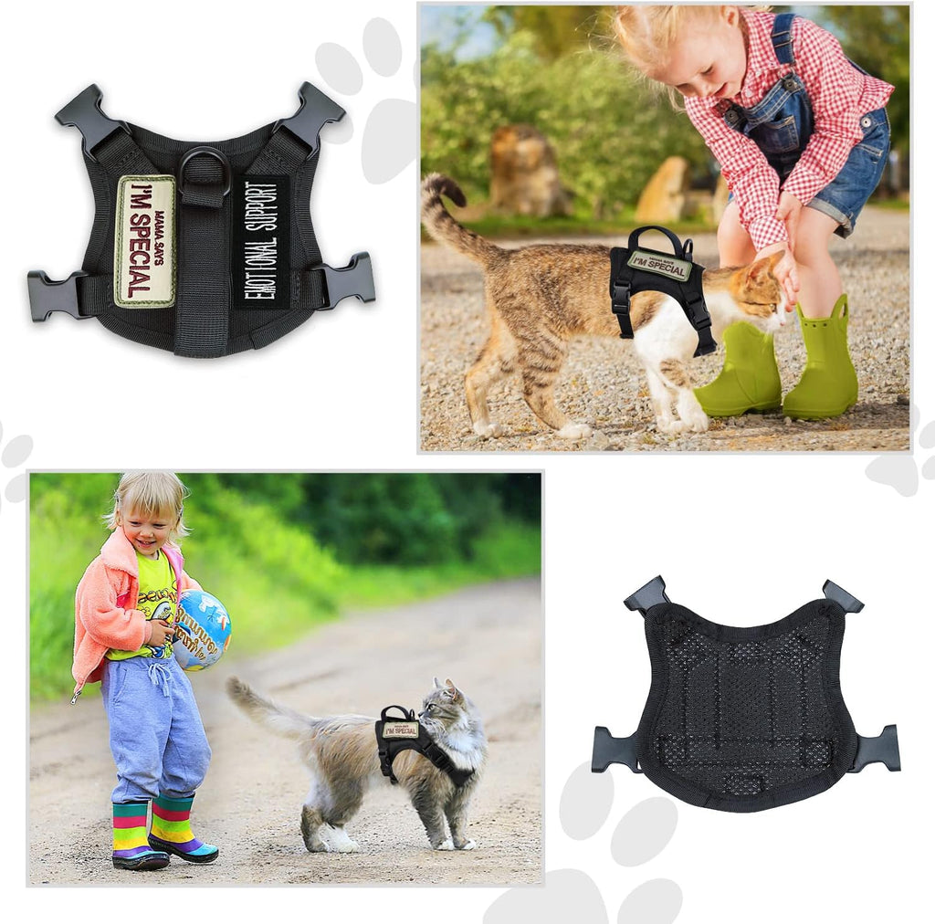 Tactical Cat Harness for Walking Escape Proof, Soft Mesh Adjustable Pet Vest Harness for Large Cat,Small Dog (Medium, Black)
