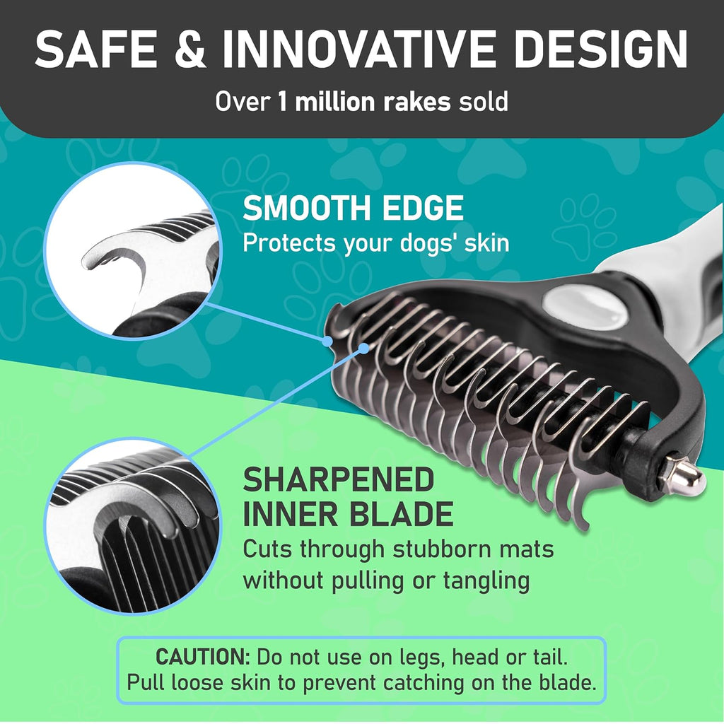 Maxpower Planet Pet Grooming Brush - Double-Sided Undercoat Rake for Dogs and Cats, Extra Wide, Reduces Shedding by 95%, White