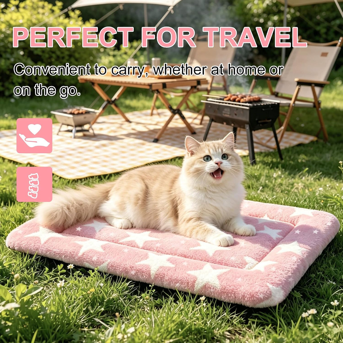 Dog Bed Mat, Reversible Crate Pad & Cute Dog Bed - Machine Washable Kennel Mat with Ultra Soft (Big&Small Stars Pink, 18" L x 14" W x 1.5" Th)