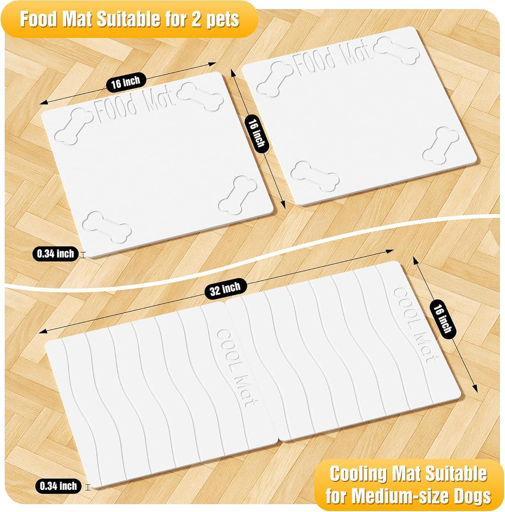 Double-Side 2 in 1 Pet Food Mat & Cooling Mat (White, 31"*16")