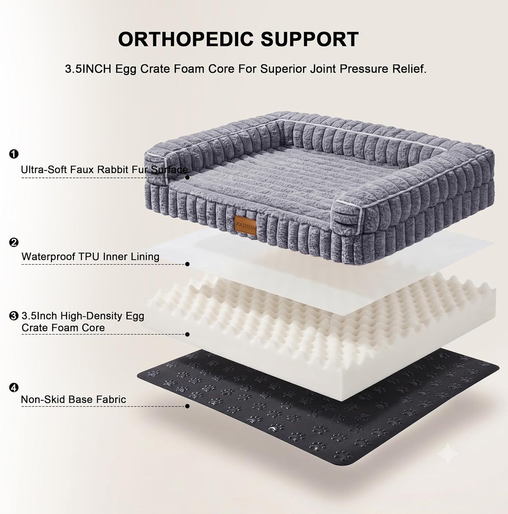 Orthopedic Large Dog Bed Furry Pet Bed, Washable Cover 48''X30''