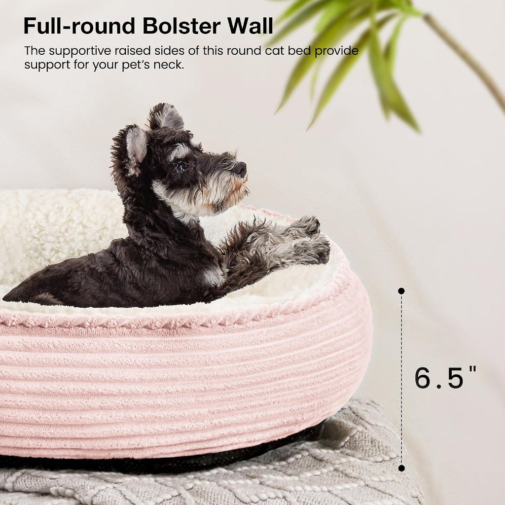 Love's cabin Round Donut Cat and Dog Cushion Bed, 24in Pet Bed for Small or Medium Dogs, Anti-Slip & Water-Resistant Bottom, Soft Durable Fabric Pet Beds, Washable Calming Cat Bed Light Pink