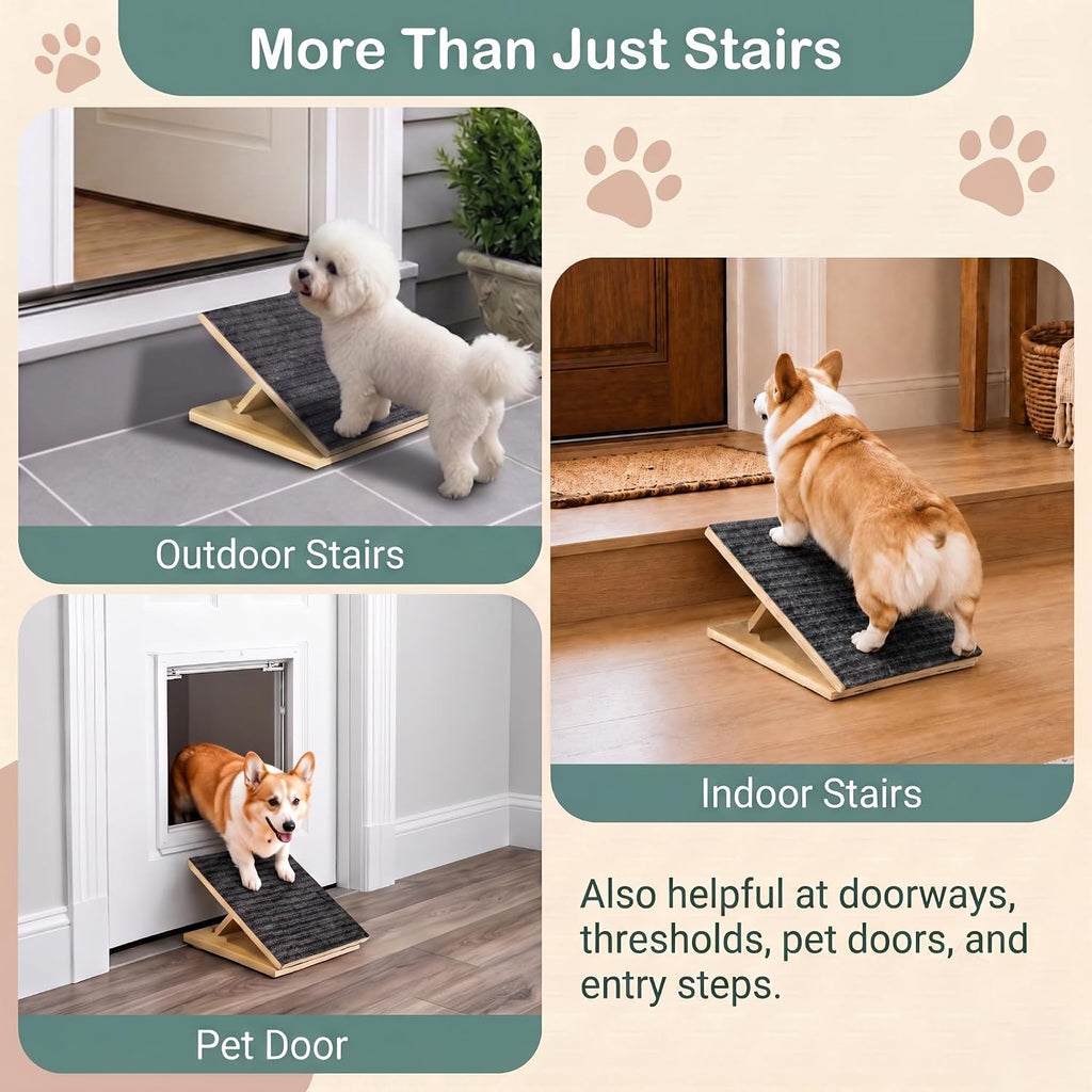 2 Pack Adjustable Dog Ramp for Stairs for Small Dogs, Senior Dogs, Short-Legged Breeds, Non-Slip Solid Wood Foldable Ramp for Indoor/Outdoor Steps, Joint-Friendly Stair Wedges for Corgis & Dachshunds
