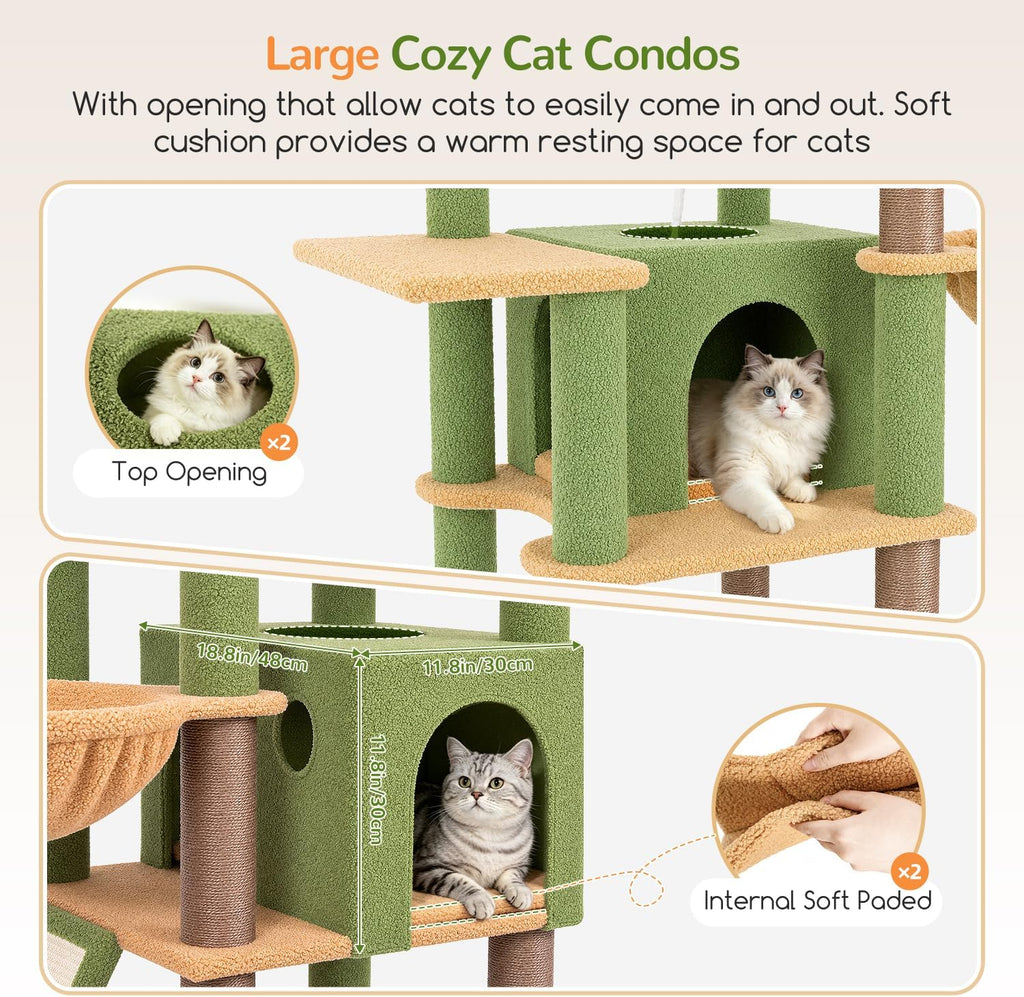 Globlazer Extra Large Cactus Cat Tree for Indoor Multiple Cats, S78G, Green