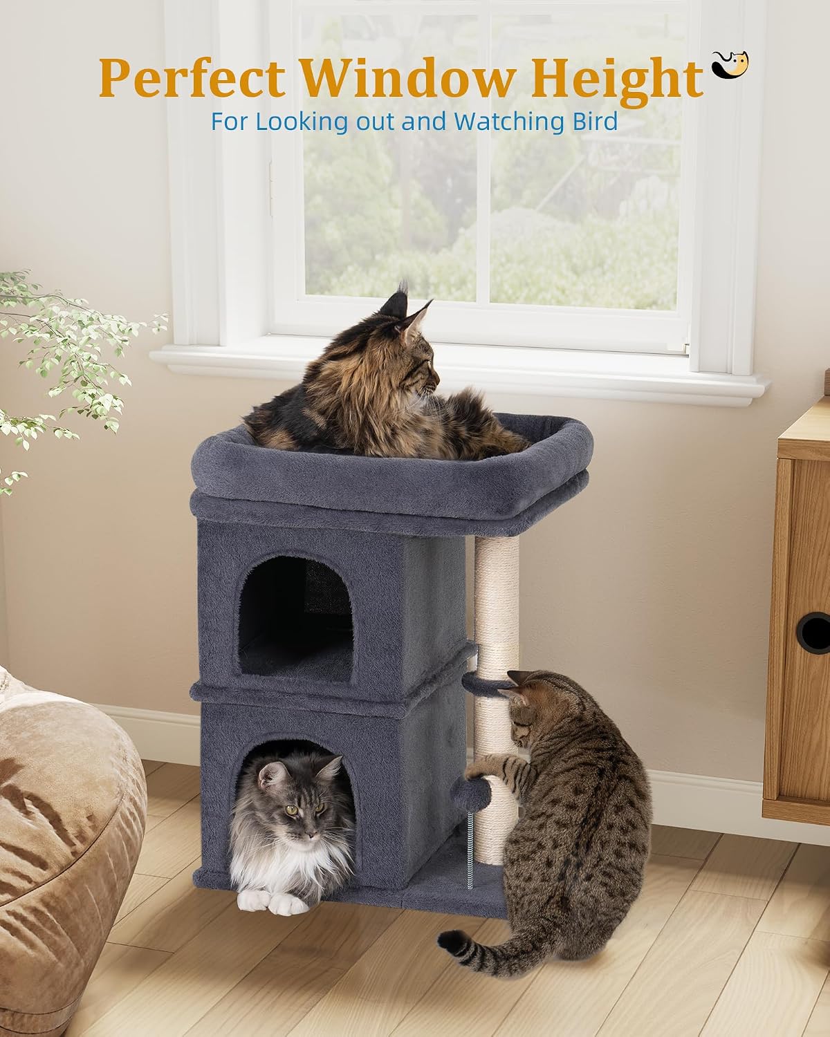 Aechonow Cat Tree for Large Cat,2 Cozy Cat Condo House for Large & Fat Cats