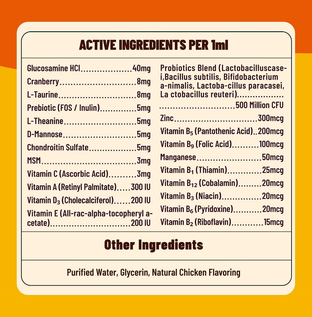 Liquid Cat & Dog Multivitamin, with Probiotics,Taurine,Cranberry