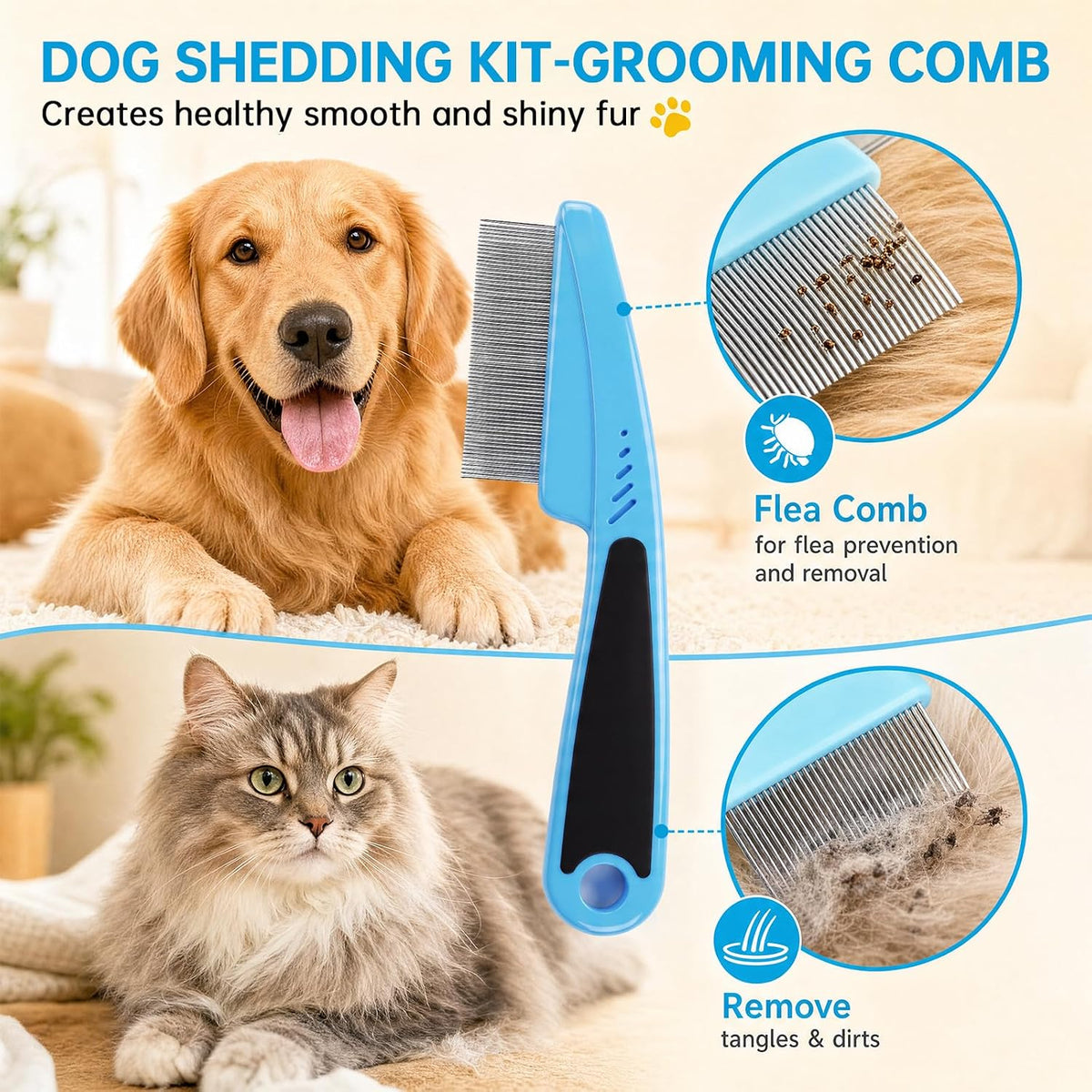 ROZKITCH 3-in-1 Pet Hair Removal Kit, Grooming Glove, Comb & Carpet Scraper