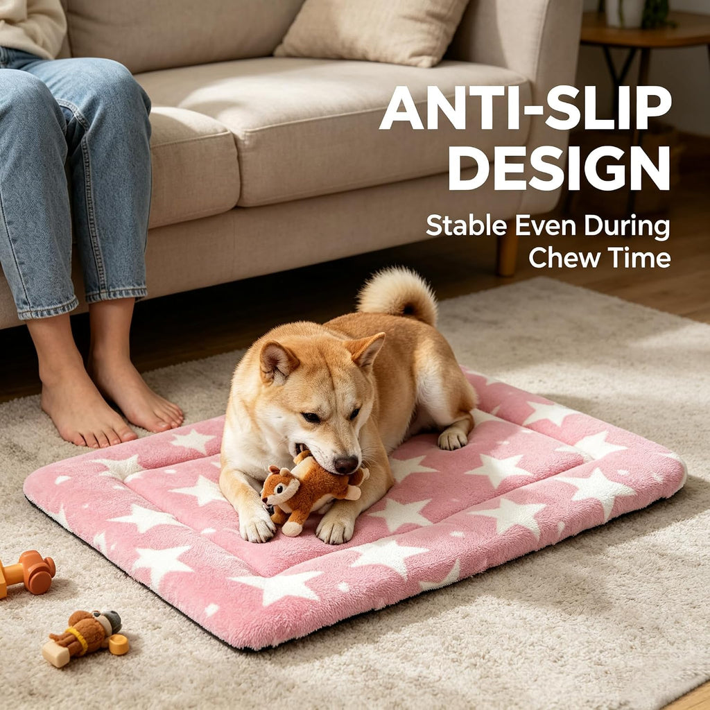 Dog Bed Mat,Reversible & Ultra Soft Kennel Pad-Machine Washable Pet Bed for Dogs & Cats-All-Weather Crate Liner for Crates,Carriers & Travel (Big Star&Pink, 30.0" L x 20.0" W x 1.5" Th)