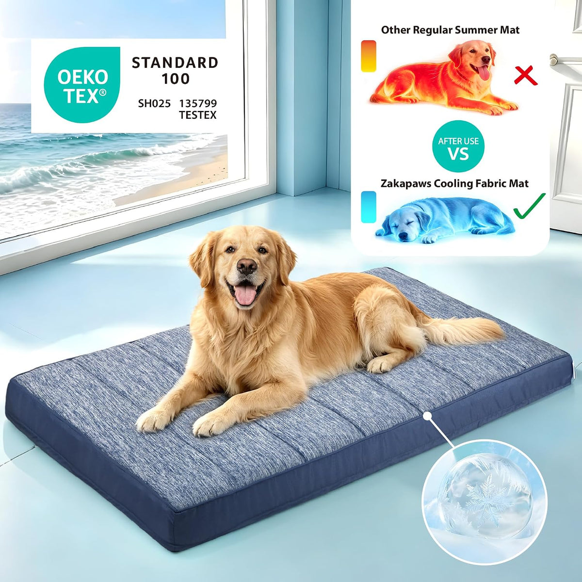 Cooling Dog Bed for 2XL Large Dogs, QMAX>0.5 Waterproof Pet Beds