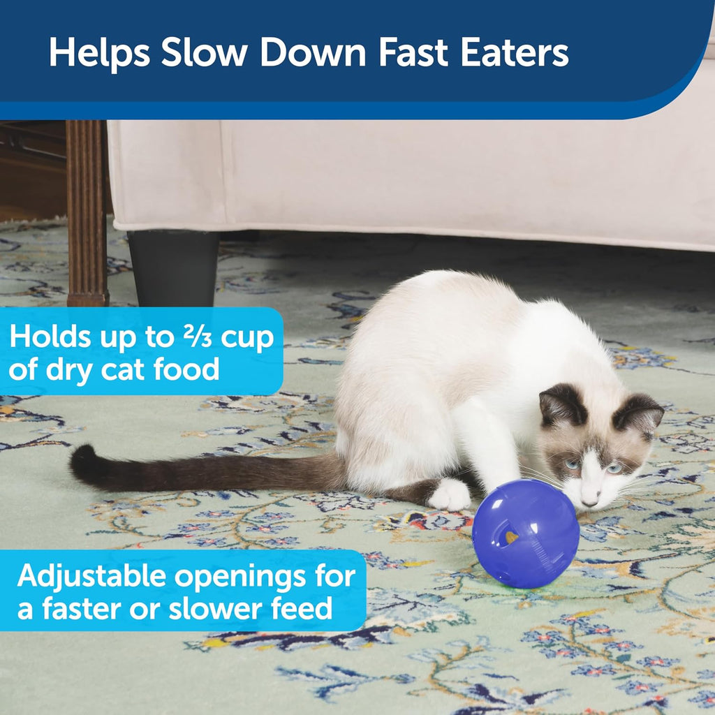 PetSafe Slimcat Feeder Ball Cat Toy, Blue | Interactive Puzzle Game for Your Cat, Adjustable Openings Control Portion & Feed Speed, Slows Fast Eaters, Improve Digestion