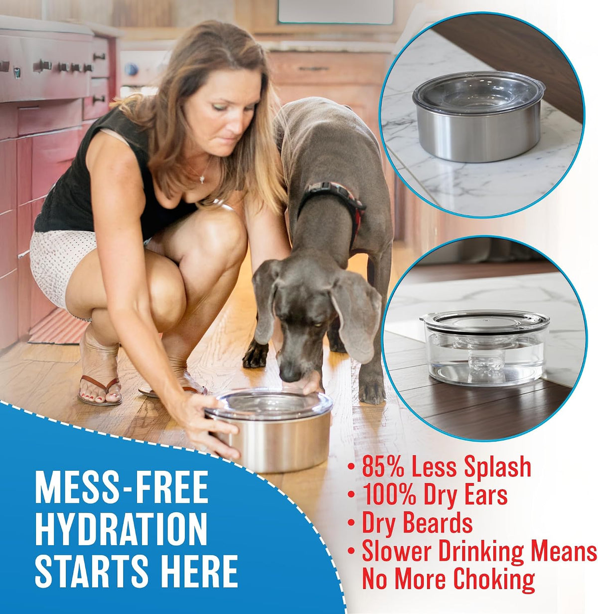 Stainless Steel Dripless Water Bowl with Tritan Plastic Lid, Holds 1 Gal, Reduces Spills & Trails Up to 85%+, Water Bowl for Giant Breed Dogs (86-130 lbs), The Original Slobber Stopper 