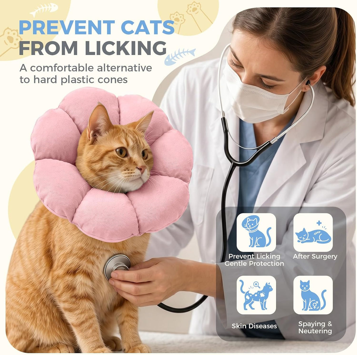 Avont Soft Cat Cone S Softpink Post-Surgery Anti-Lick Adjustable