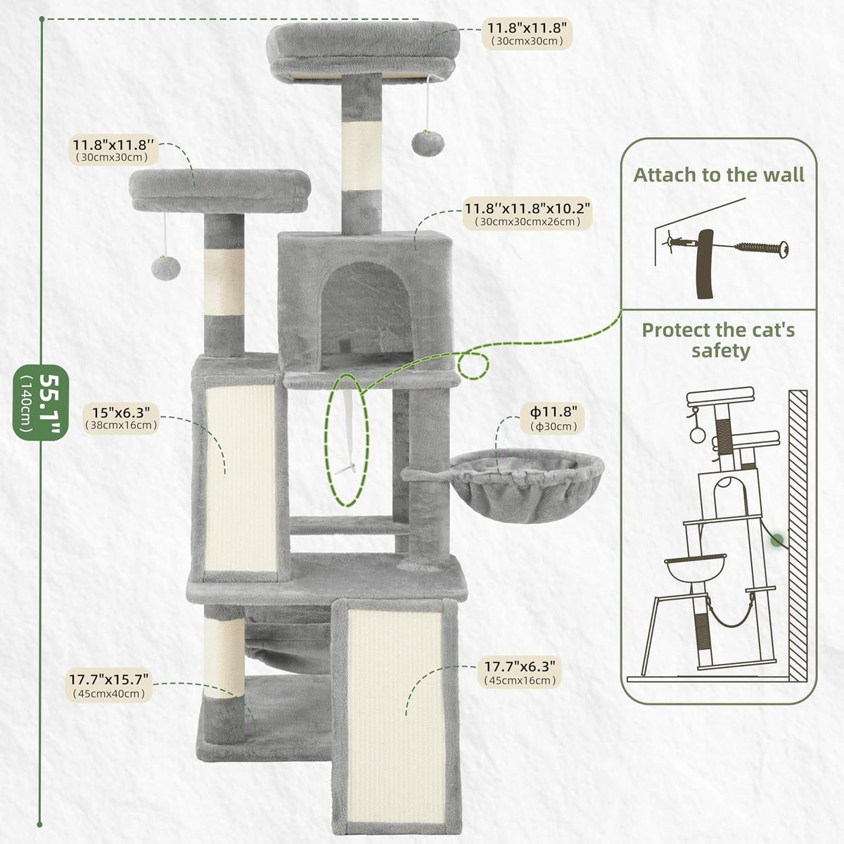 Gitelsnour Cat Tree Tower Multi-Level with 2 Scratching Boards, GCT022W