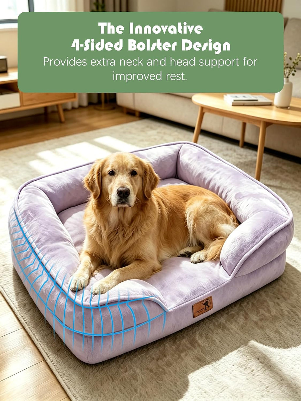 Spotted Play Orthopedic Dog Bed with Sides - Sofa Beds for Extra Large Dogs, Supportive Foam Pet Couch Bed with Washable Removable Cover, Waterproof Lining and Non-Slip Bottom, Purple - XL