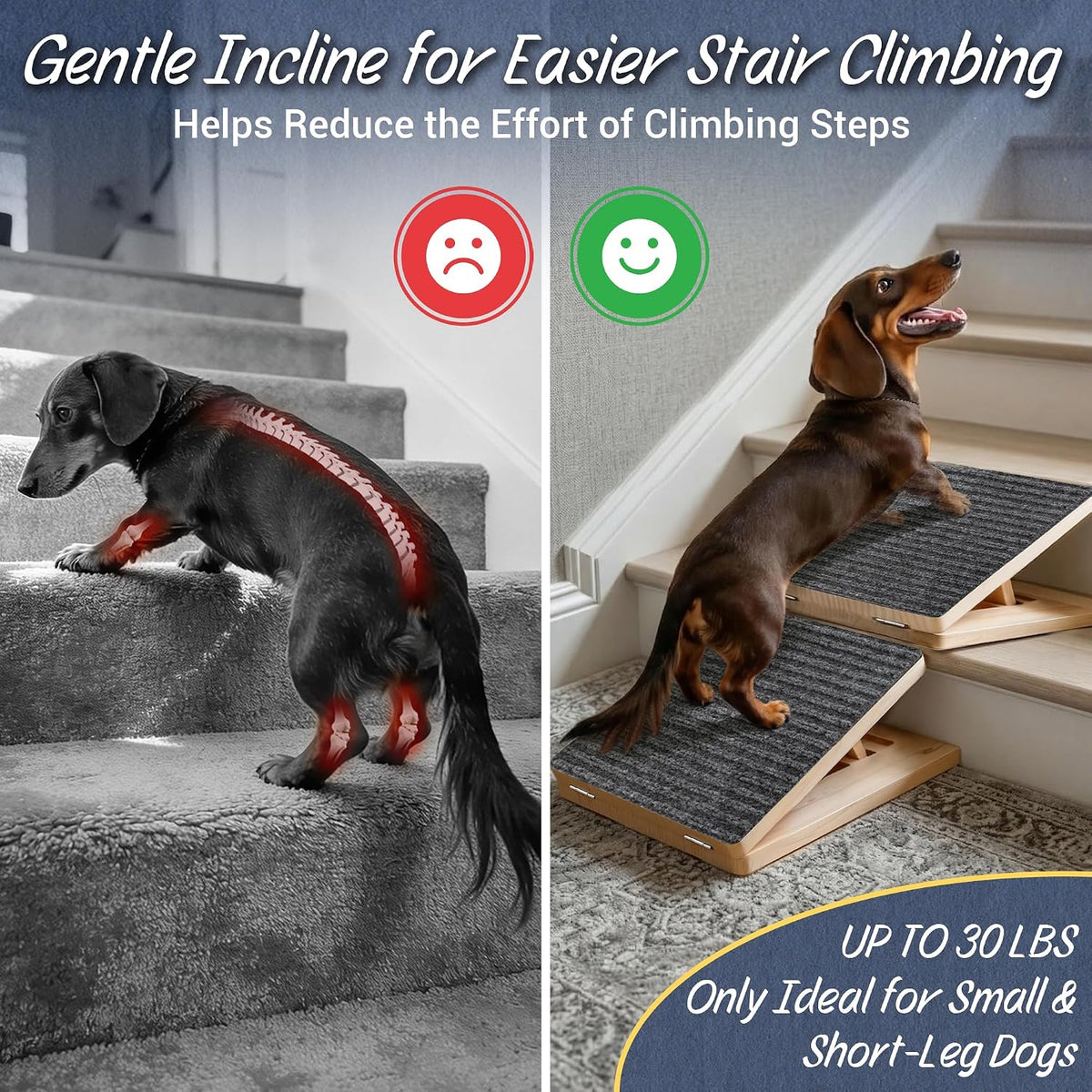 Dog Ramp for Stairs 3 Pack - Adjustable Wooden Stair Wedges for Small Dogs, Foldable Indoor Dog Stair Ramp with Triangular Support and Non-Slip Pads for Senior and Short-Legged Pets