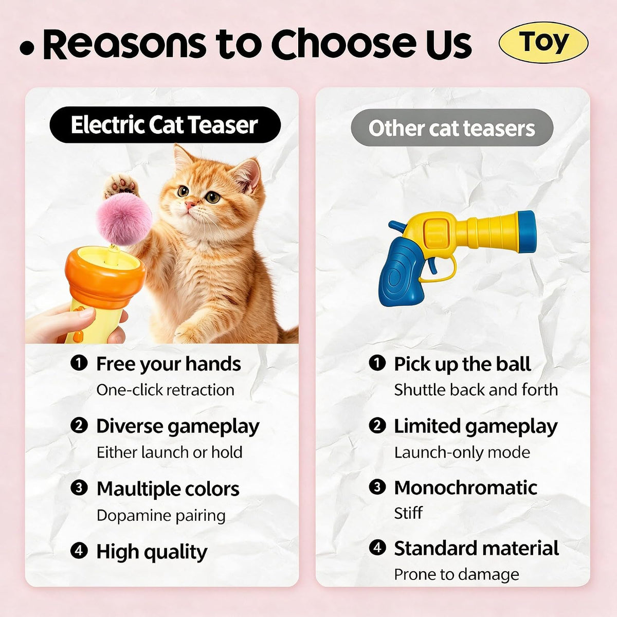 Electric Cat Wand Toy Retractable for Indoor Cats, Kittens Teaser Launcher with Ball & Telescopic Rope Launcher, Electric Interactive Toys for Cats, Relief Enrichment Toys (Orange)