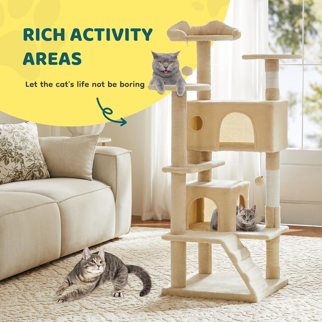 54 Inch Cat Tree Tower with Sisal Scratching Post, Multi-Level