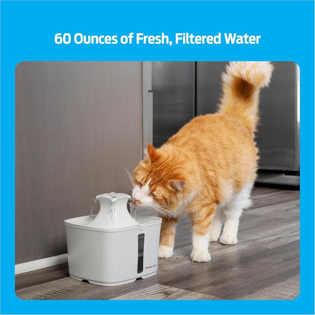 Premier Pet 60 oz Automatic Water Fountain for Dogs & Cats, Dual-Filter