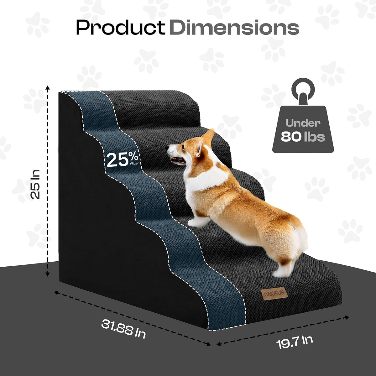 Miorun Extra Wide Dog Stairs for Large Dogs, 25" H Pet Steps for High Beds