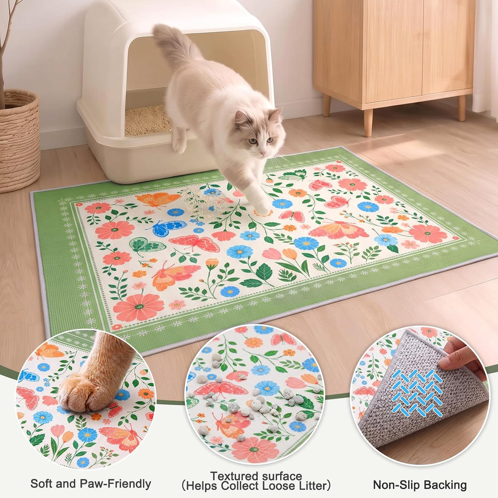 Bienbee Cat Litter Mat, 2 Pack 33" x 22" Machine Washable for Litter Boxes