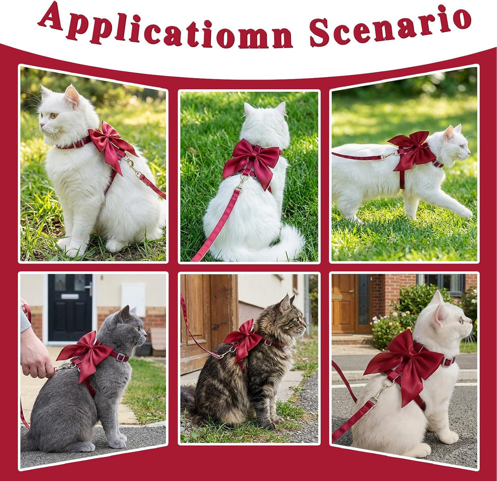 Tensho Red Bow Cat Harness and Leash Set, Escape Proof, M