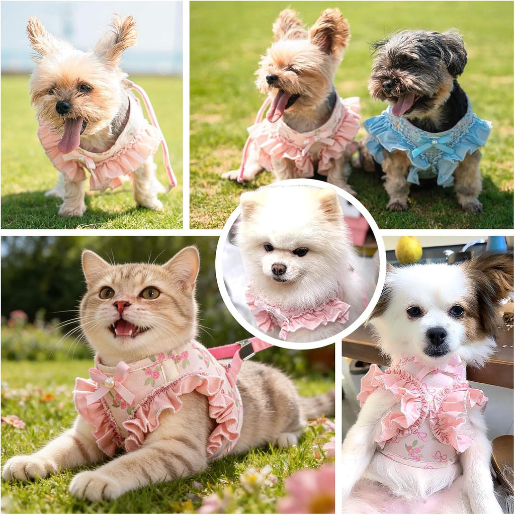 ABRRLO Small Dog Harness and Leash Set,Soft Adjustable Pink Puppy Harness