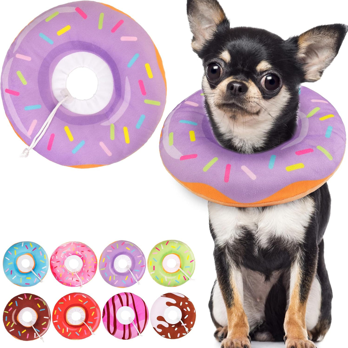 Cat Cone Collar Soft, Cute Cat Donut Collar After Surgery, Adjustable Kitten Recovery Cones to Stop Licking, Lightweight Neck Elizabethan Collars for Cats Kittens (Purple, Large)
