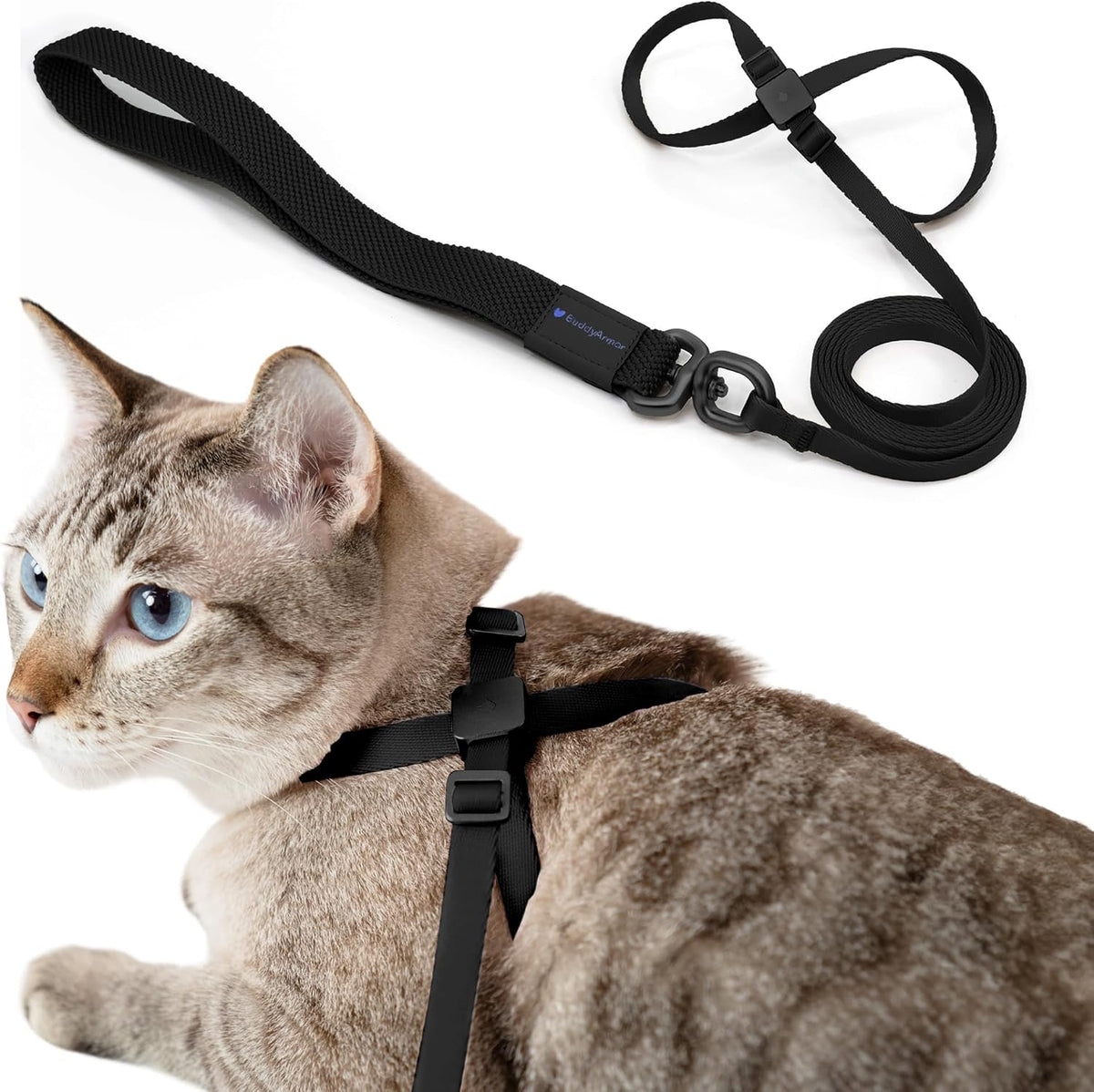 Cat Harness and Leash 2-in-1, Escape Proof Anti-Choking Harness Adjustable Lightweight Leash One-Piece Non-Detachable for Kitten Cats Outoor Walking Training, US IDA Bronze Award (Black)