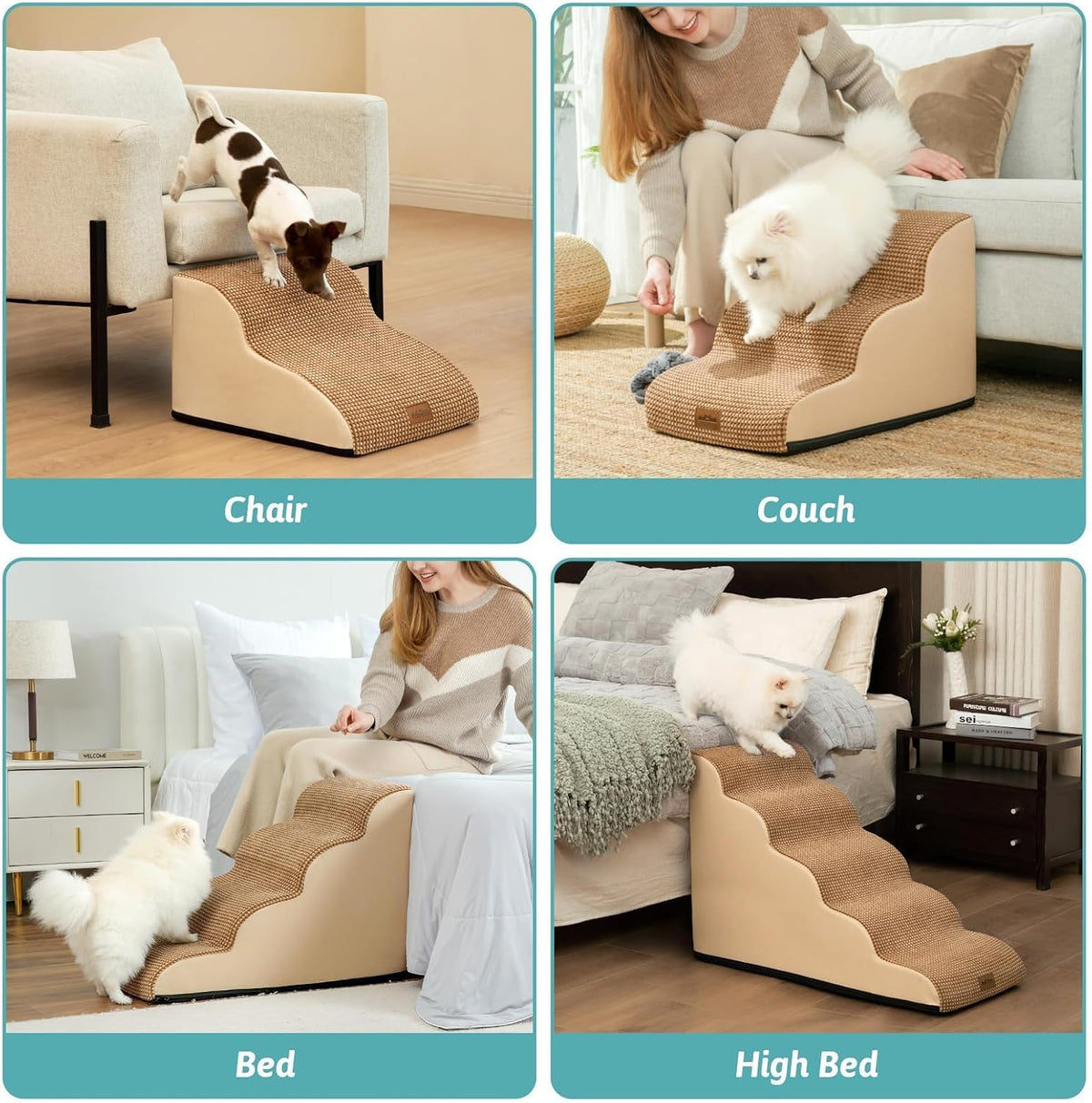 COZY KISS Dog Stairs for Small Dog 19.7" H, 4 Step Pet Ramp for Bed