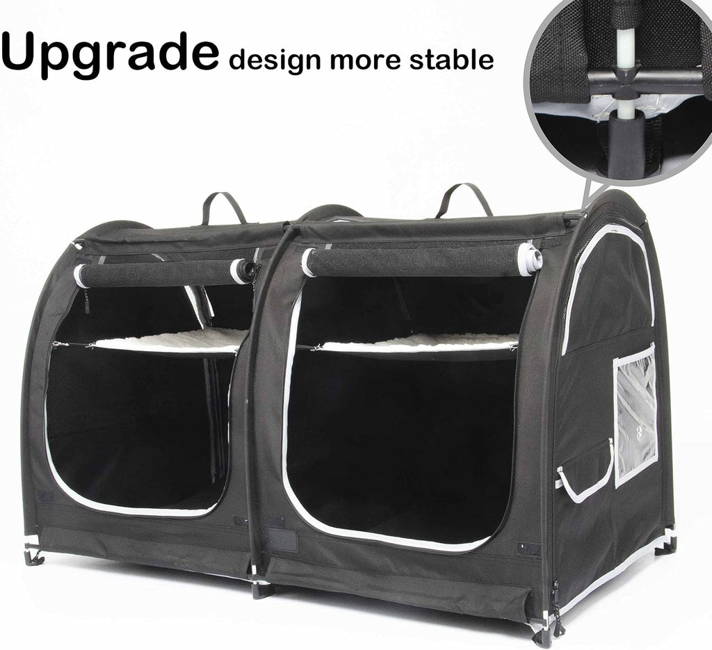 Mispace Portable Double Pet Carriers for Cats Collapsible Cat Condo for Car Travel Pet Kennel Show Cages with Portable Carry Bag Hammocks Mats and Litter Box