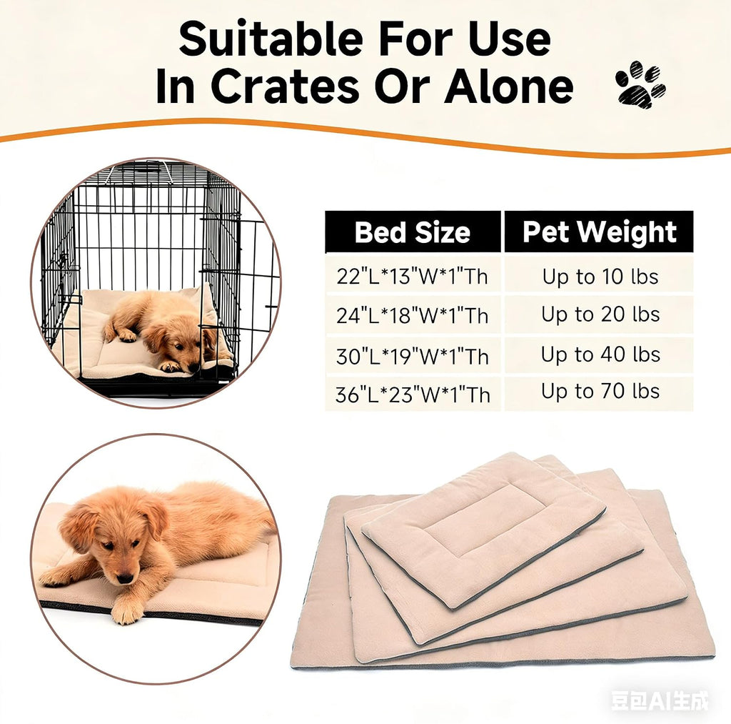 Dog Bed Mat 24x18, Washable Flat Pet Bed, Reversible Dog Crate Pad