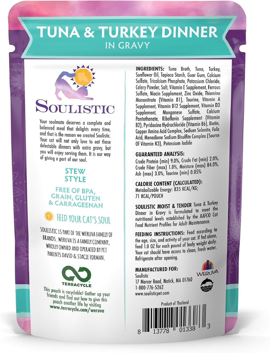 Soulistic Moist and Tender, Tuna and Turkey Dinner in Gravy, 3oz Pouch, Pack of 8