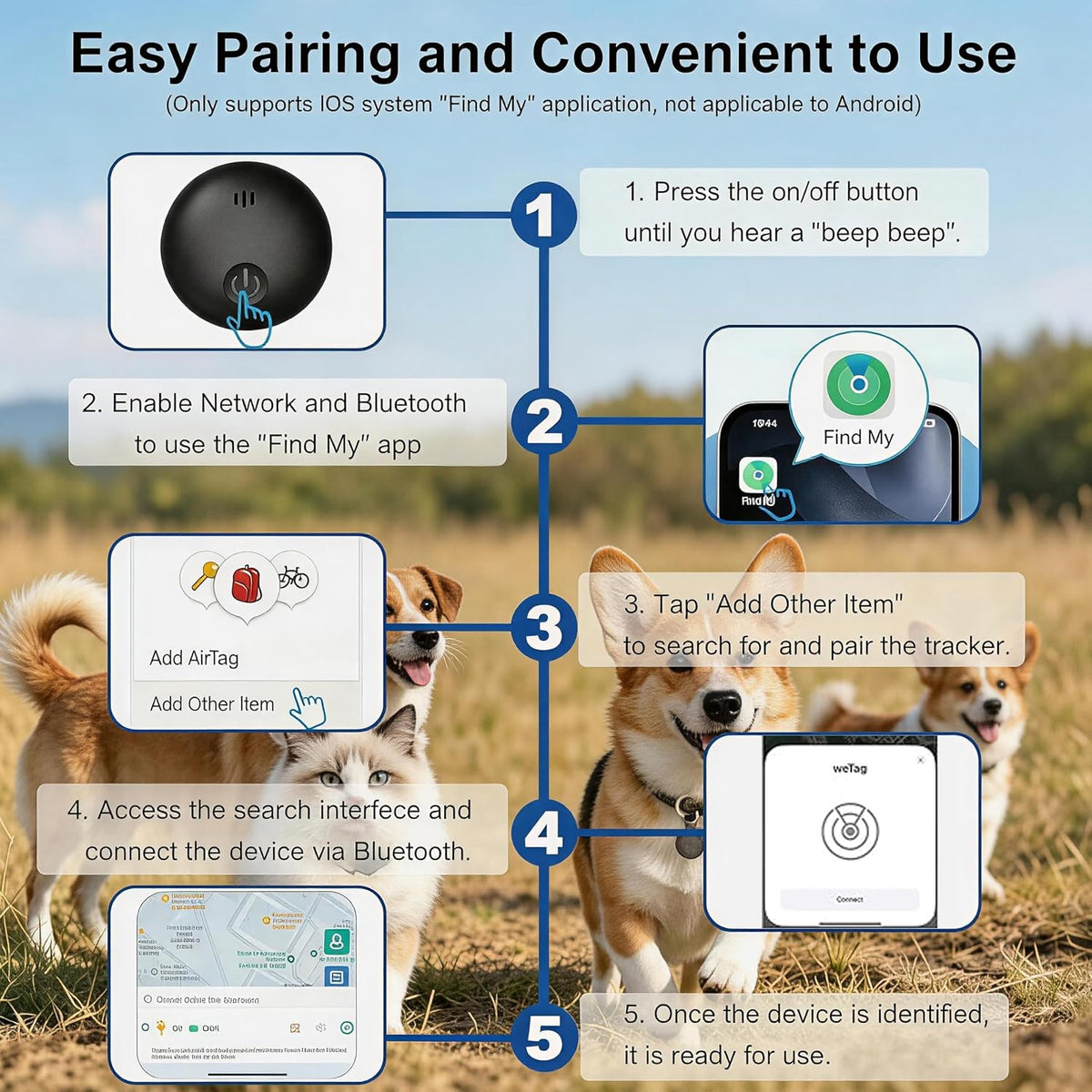 GPS Tracker for Dogs,Finder Air Tracker Tags Smart Collar with Real-Time Location - Pet Location Tracker with Holder, Works with iOS Find My【Apple MFi Certified】 , Ultra-Slim, IP68 Waterproof