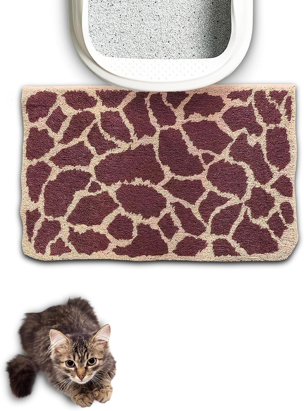 Lukamoo® Cute Cat Litter Mat (30’’x20’’), Extra-Large/XL, for Kitty Litter (Giraffe Grid)