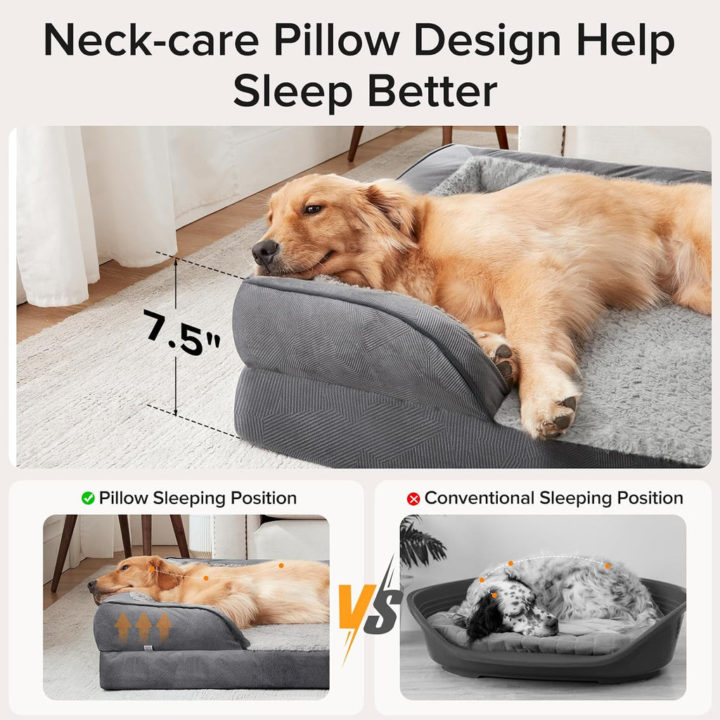 INVENHO Jumbo Orthopedic Dog Bed for Extra Large Dogs, Waterproof, Egg-Crate Foam Dog Couch Bed with Washable Removable Cover, Waterproof Lining and Nonskid Bottom